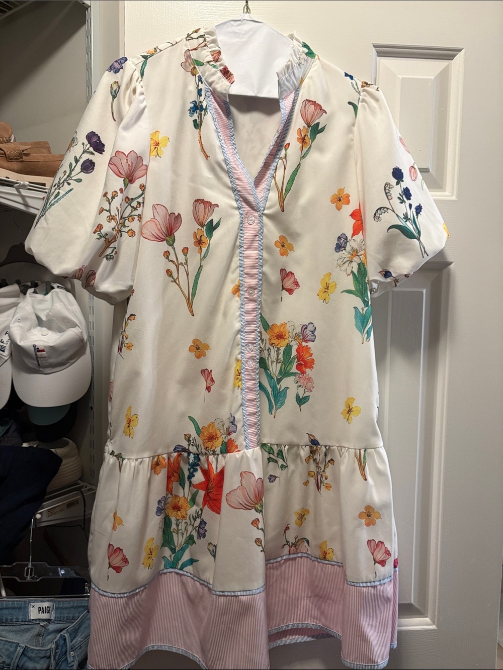 Floral Cotton Kids Pajama Dress - White with Multicolor Floral
